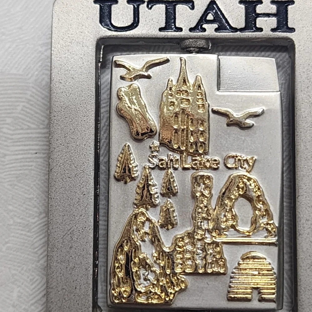 Vintage Salt Lake City Utah UT Spinning Keychain Center Collectible Silver Gold